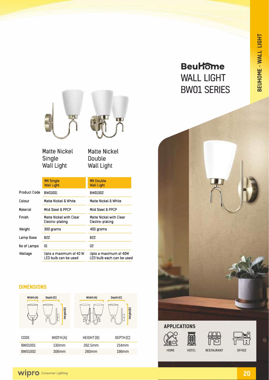 BeuHome Wall Light — BW01 Matte Nickel